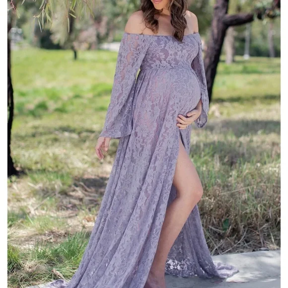 Pinkblush | Dresses | Pinkblush Lavender Lace Off Shoulder Maternity  Photoshoot Gowndress | Poshmark